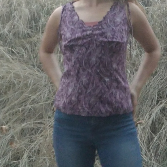 Purple Paisley Ann Taylor Petites Top - Picture 2 of 5